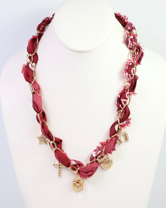 Indio Western Charm Scarf Necklace Burgundy