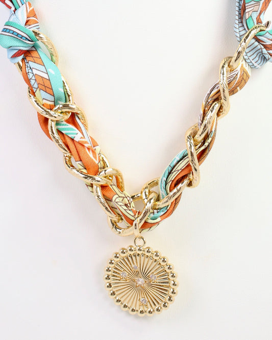 Sarah Scarf Charm Necklace Blue Orange