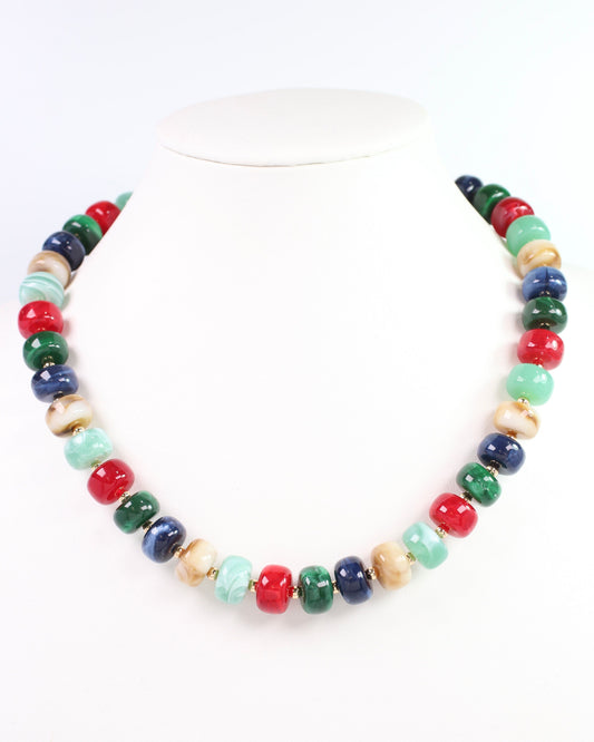 Tanner Beaded Necklace DK GRN Multi