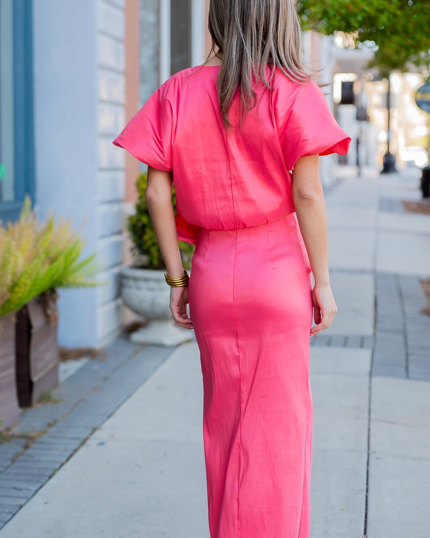 Camdyn Stretch Taffeta Bubble Hem Top