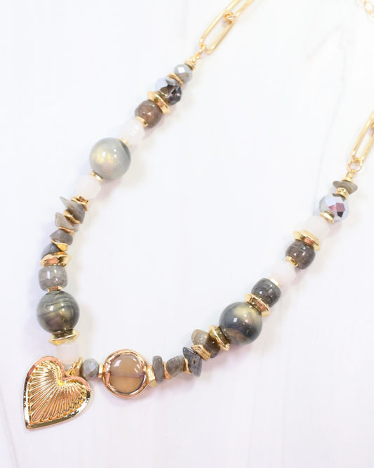 Sarasota Stone Charm Necklace Gray