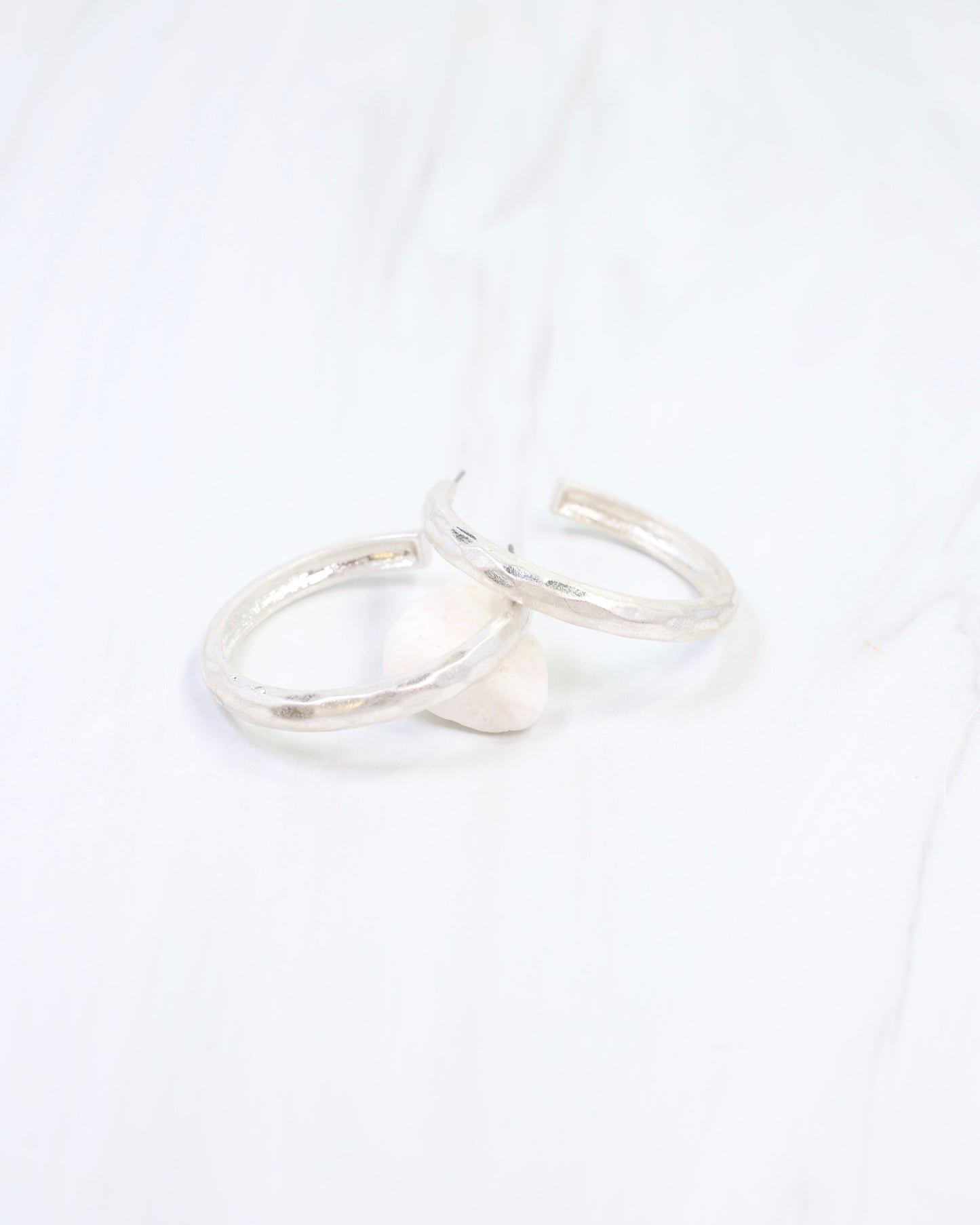 Hyde Park Hammered Hoop Earring Worn Silver