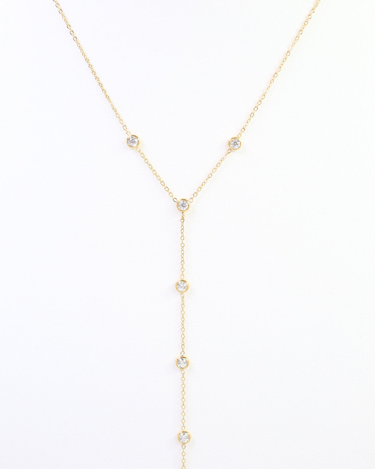 Clea Round Crystal Y Necklace WP Gold