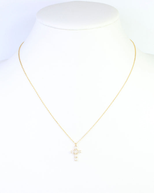 Marigold CZ Cross Necklace WR Gold