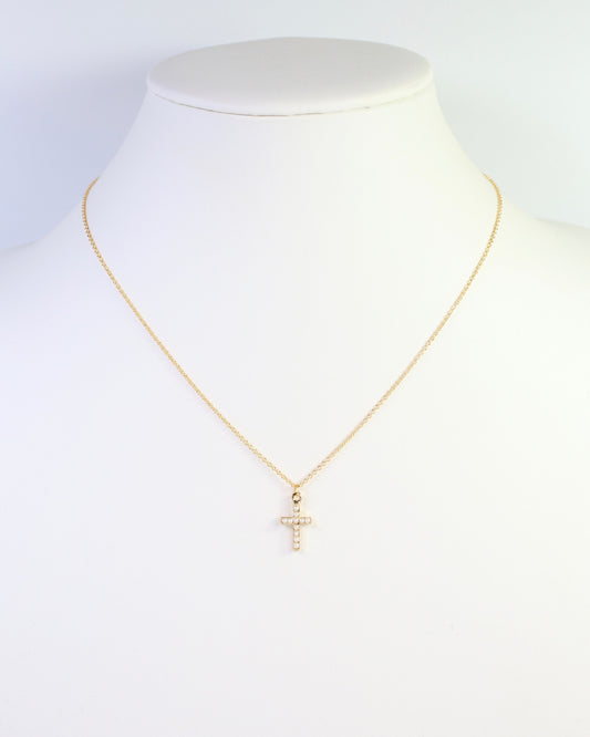 Corinth Pearl Cross Necklace Gold