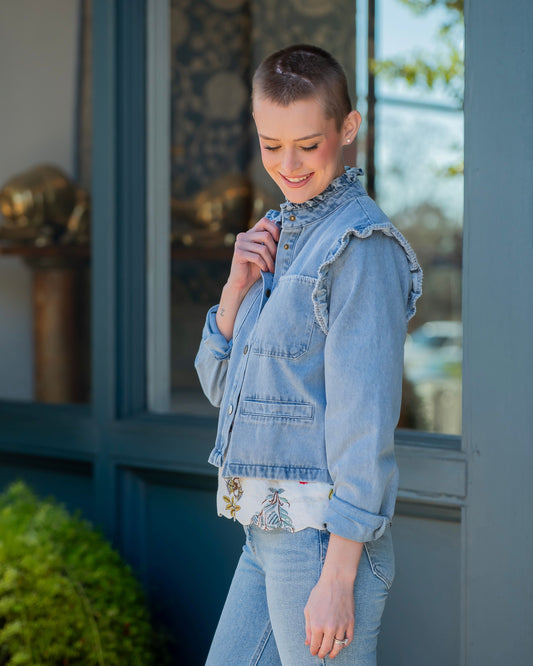Alton Ruffle Collar Washed Denim Jacket