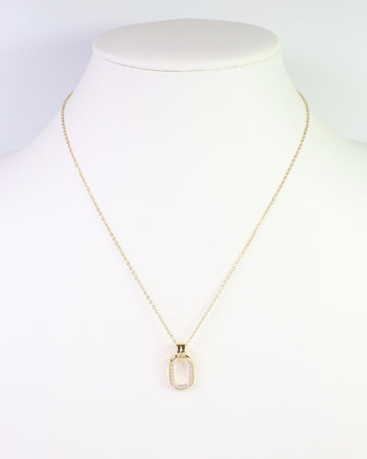 Minot CZ Oval Pendant Necklace WR Gold