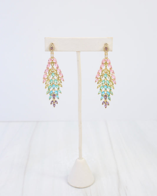 Raton Multi Colored Crystal Dangle Earring WR Gold