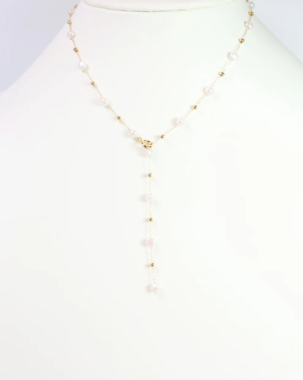 Elise Pearl Y Necklace Gold