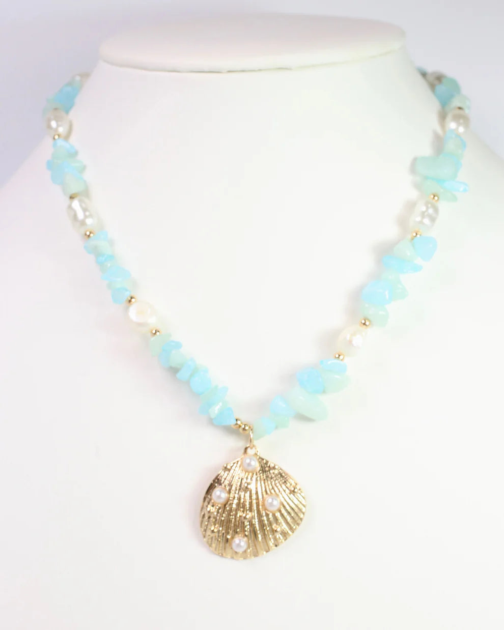 Konya Mixed Bead Shell Necklace Gold