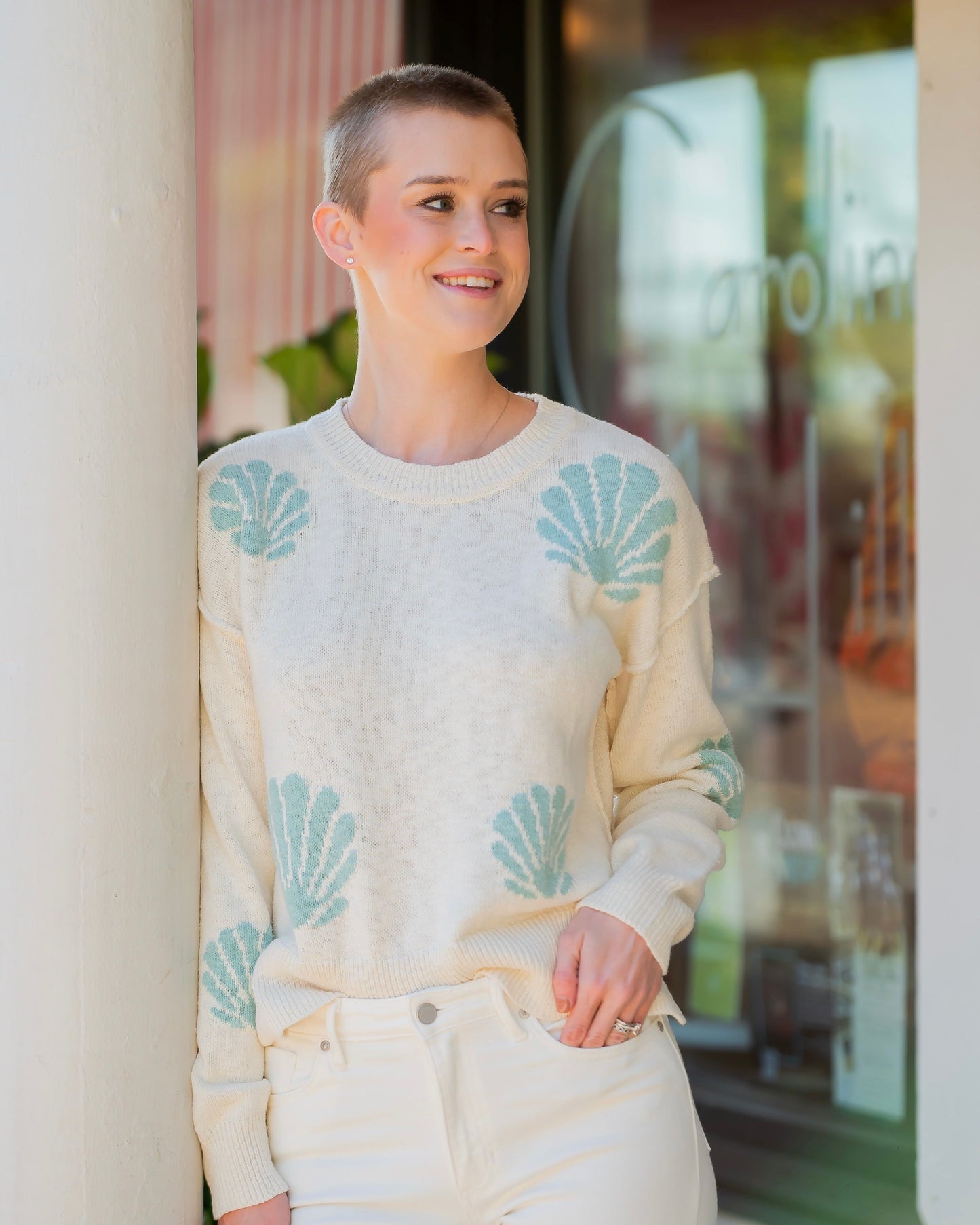 Sparks Seashell Crewneck Crop Sweater