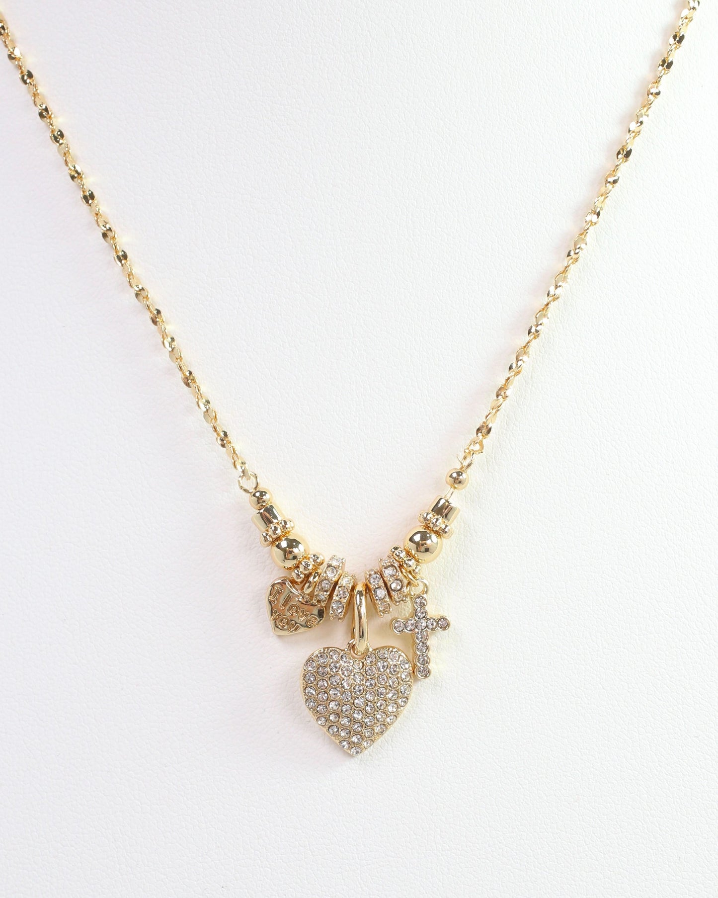 Pristine Pave Heart Charm Necklace Gold