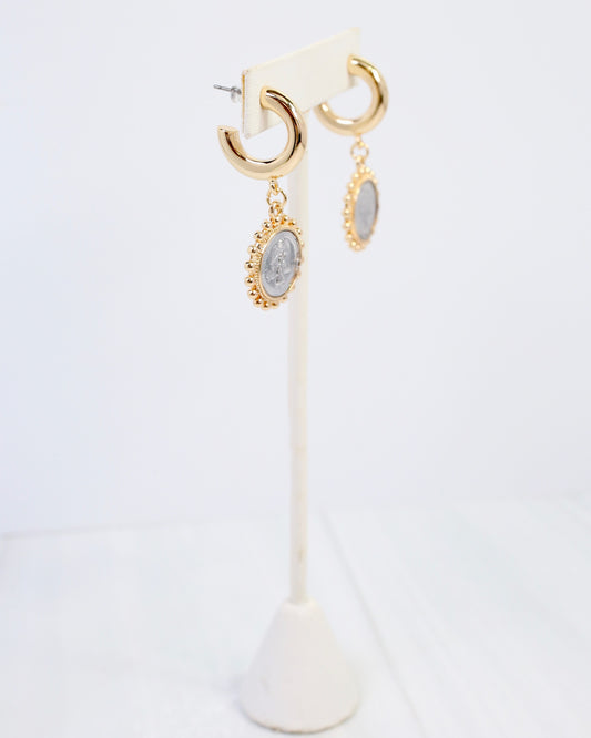 Kirksville Coin Dangle Hoop Earring Gold