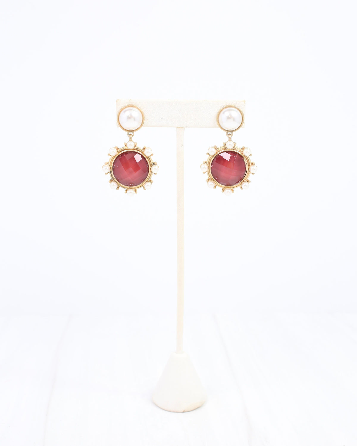 Mayra Faceted Pearl Earring Burgundy