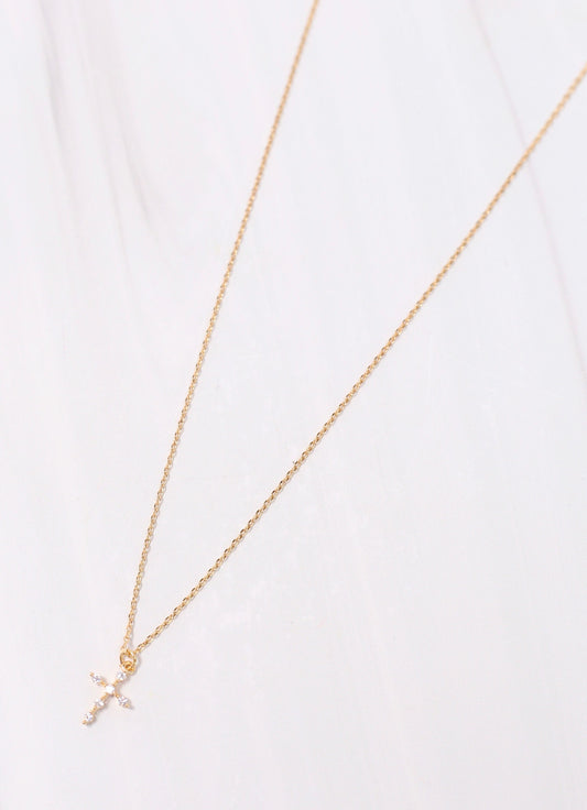 Belief CZ Cross Necklace Gold