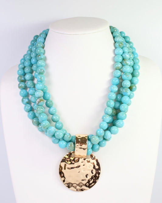 Laven Layered Beaded Necklace with Pendant TURQUOISE