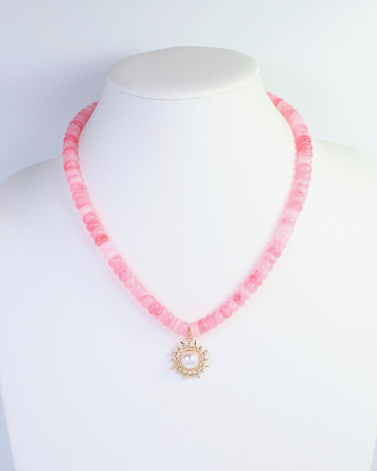 Abbigail Beaded Flower Necklace Pink