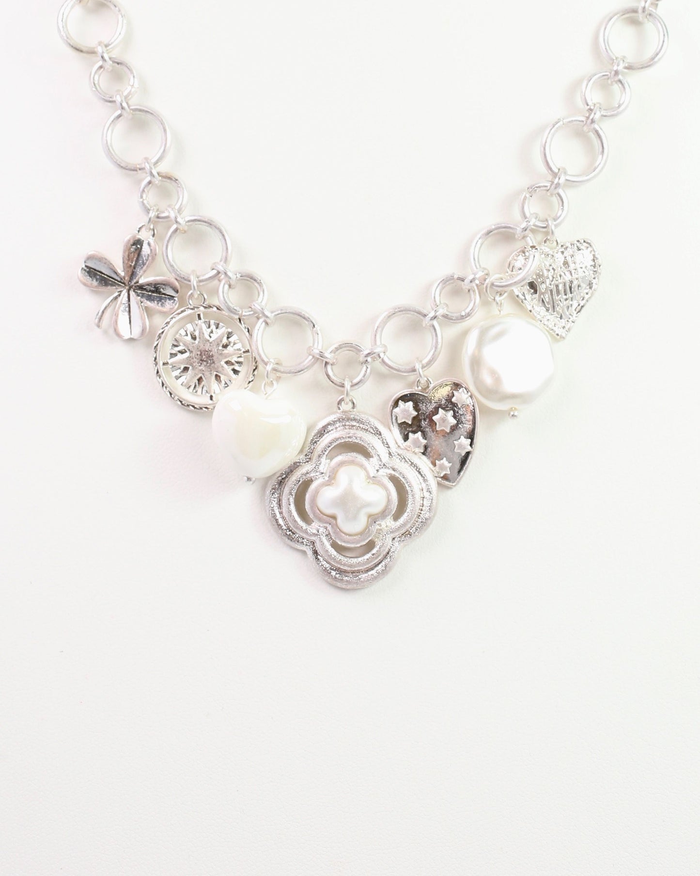 Duchess Charm Necklace Worn Silver