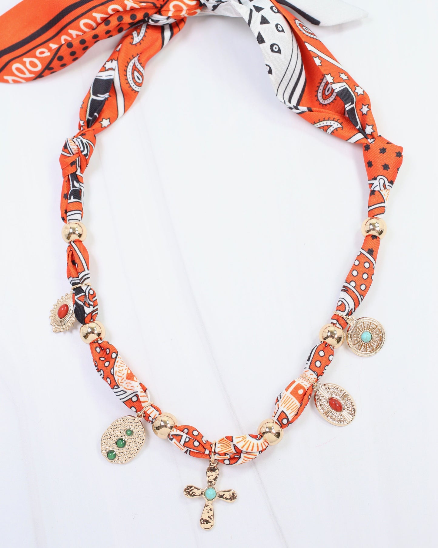 Inglewood Charm Scarf Necklace Orange