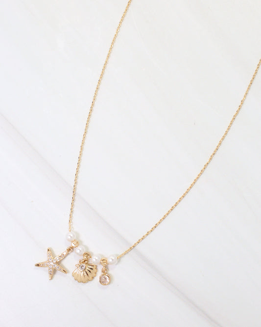 Whitman Starfish and Shell Charm Necklace Gold