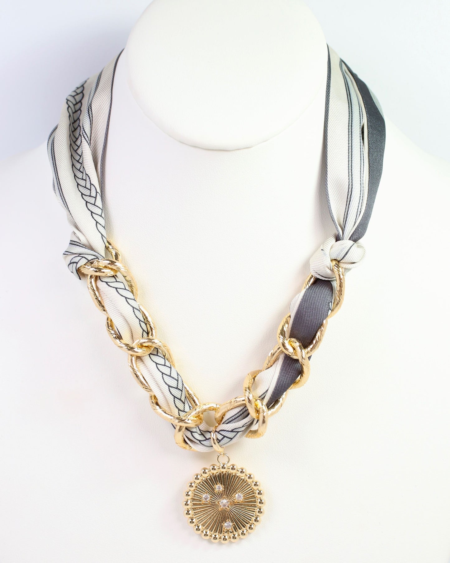 Sarah Scarf Charm Necklace Steel Gray