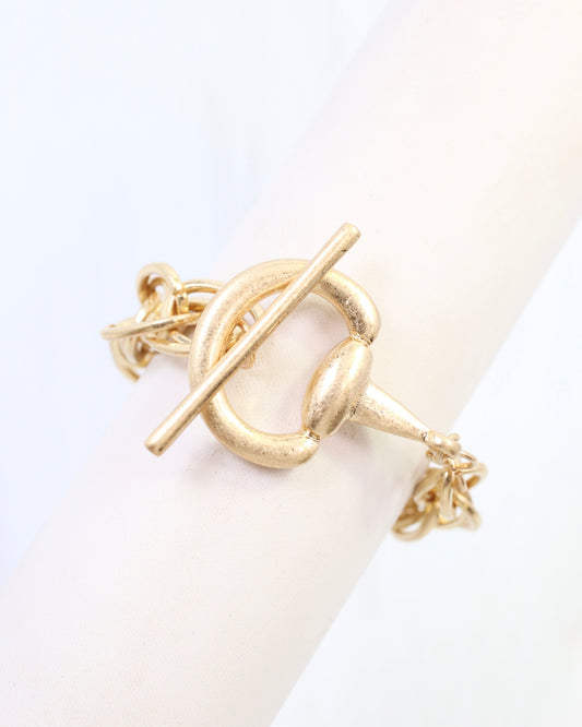 Henderson Horsebit Toggle Bracelet Worn Gold