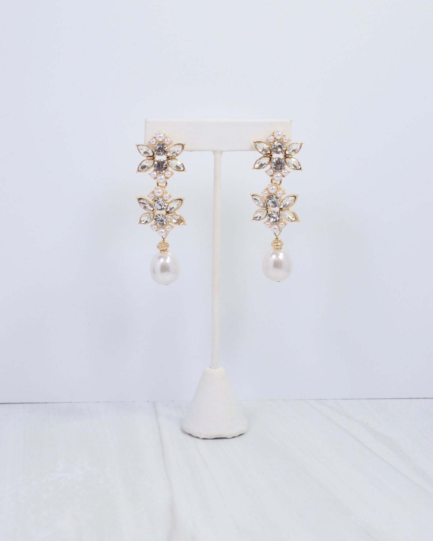 Rosebery Crystal and Pearl Drop Earring Gold
