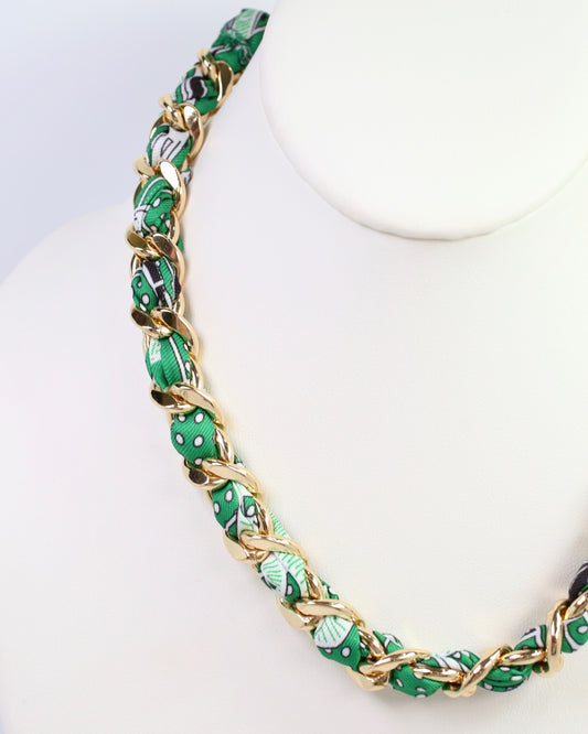 Corydon Braided Chain Scarf Necklace Green