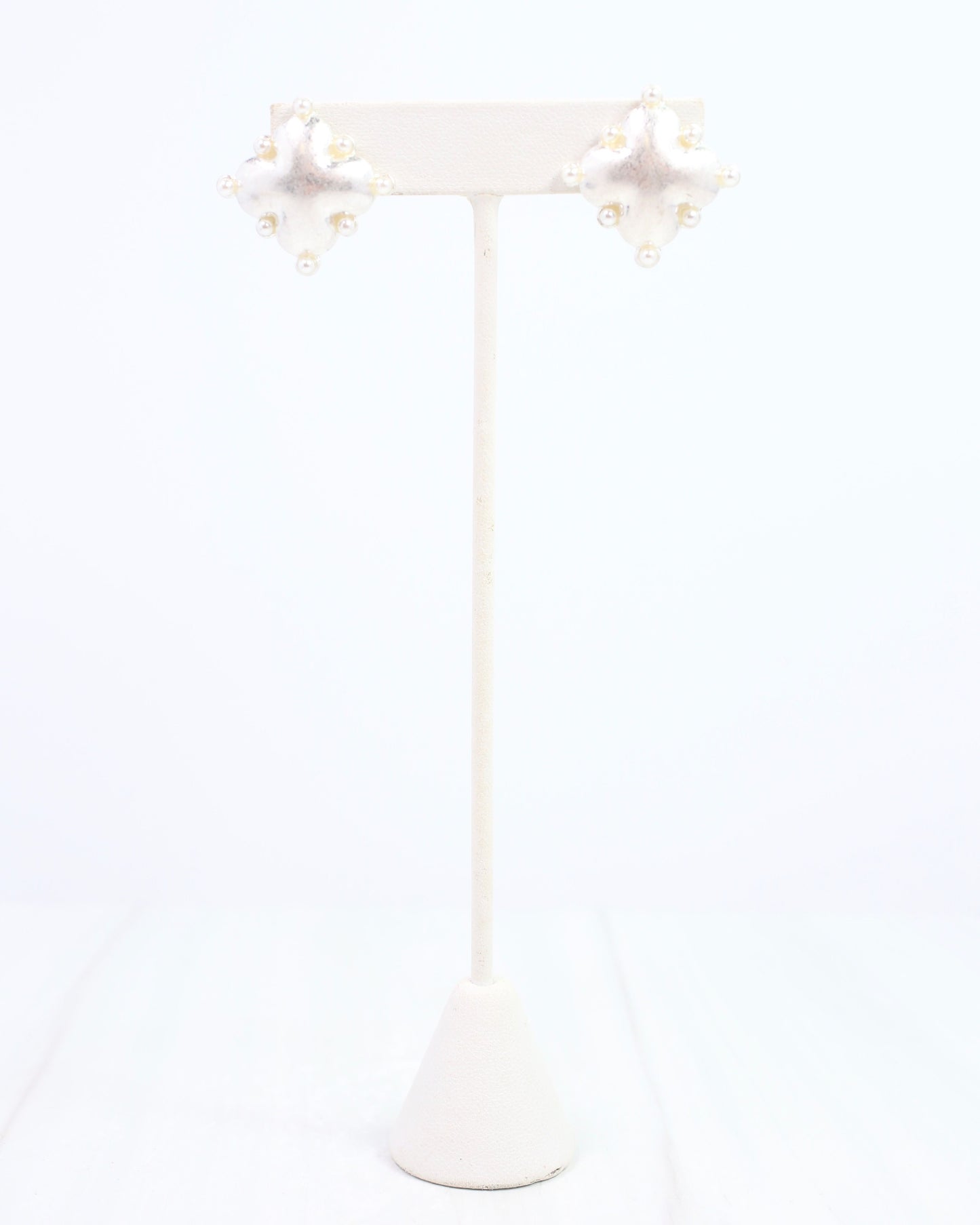 Caprice Clover and Pearl Stud Worn Silver
