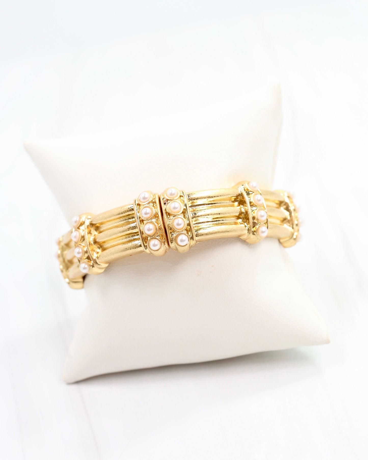 Venetian Worn Gold and Pearl Stretch Bracelet Worn Gold