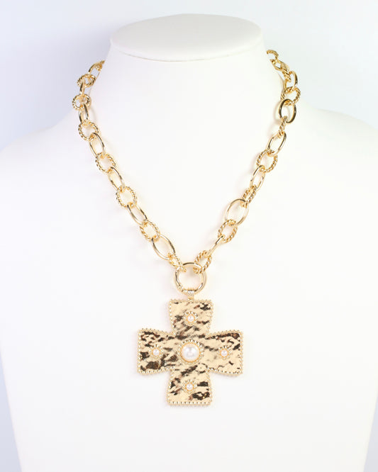 Cayce Large Cross Charm Necklace Gold