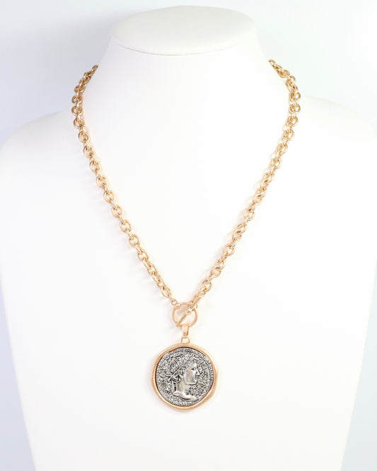 Towson Coin Link Necklace Worn Gold