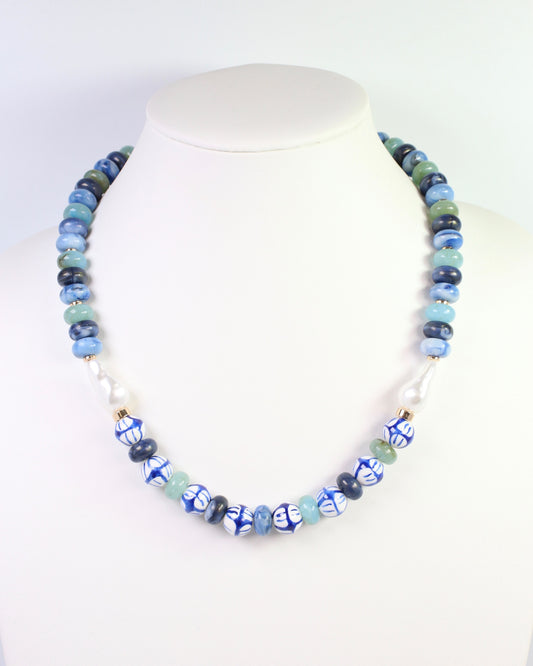 Warrensburg Ceramic Beaded Necklace Blue Multi