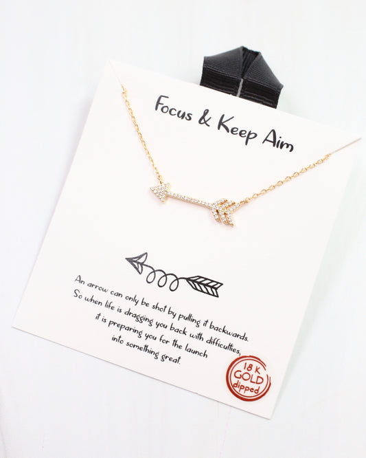 Focus & Keep Aim  Arrow Necklace Gold