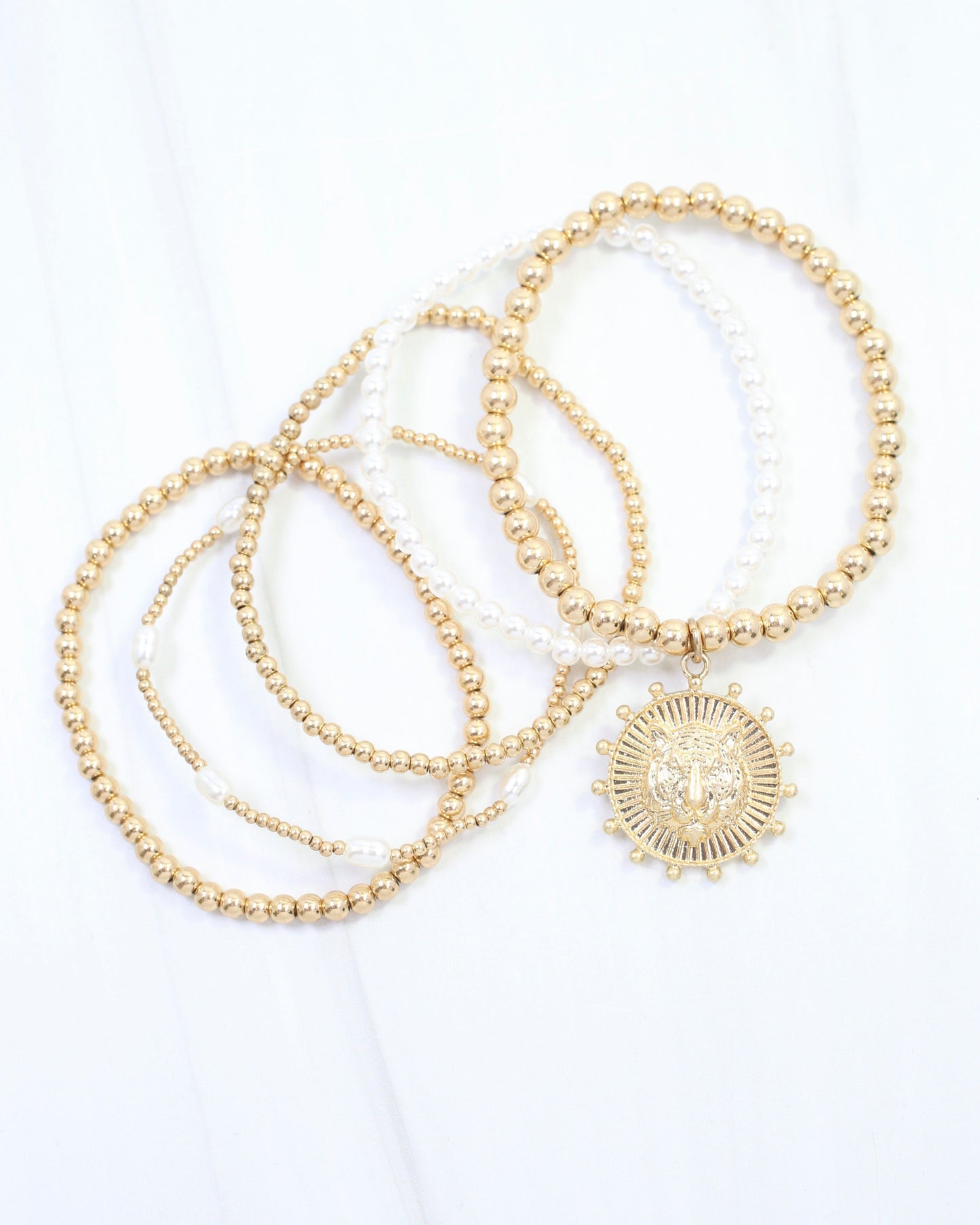 Carmen Coin Beaded Bracelet Set Tiger Worn Gold