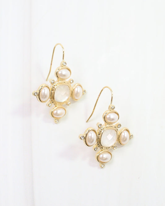 Cline Pearl and CZ Earrings Gold