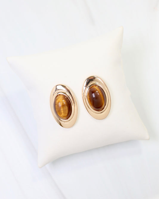 Queens Oval Stone Earring Gold