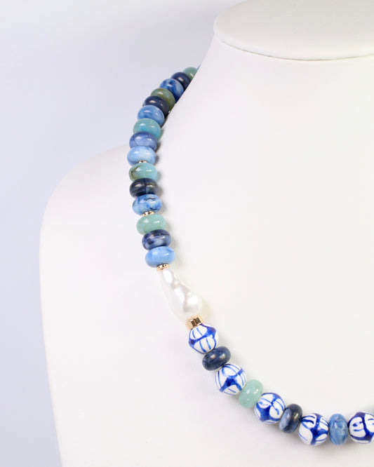 Warrensburg Ceramic Beaded Necklace Blue Multi
