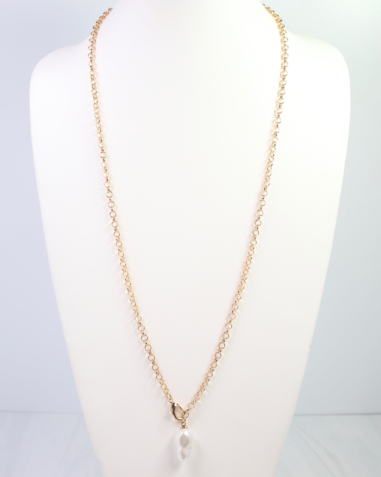 Harrodsburg Long Link Necklace with Pearl Gold