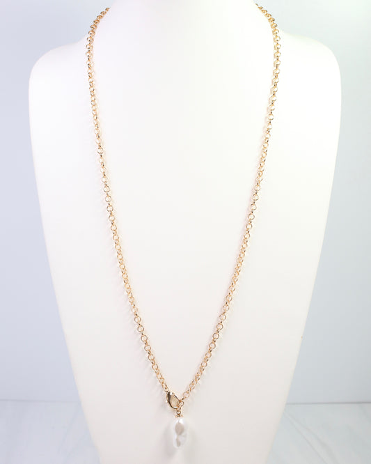 Harrodsburg Long Link Necklace with Pearl Gold