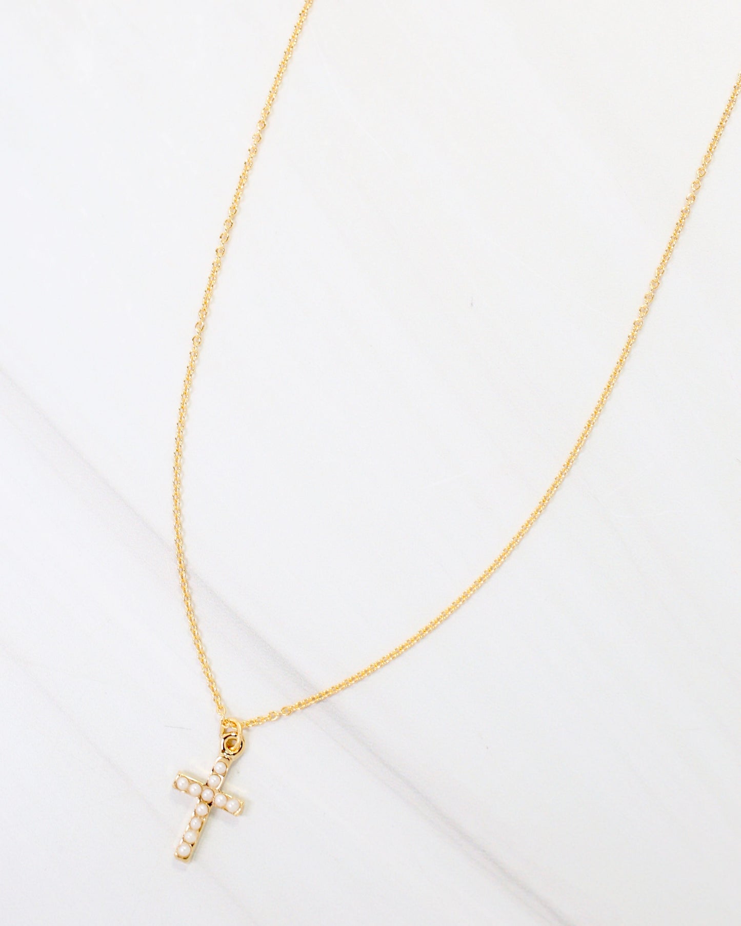 Corinth Pearl Cross Necklace Gold