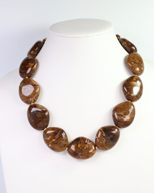 Bowlie Chunky Marble Necklace Brown