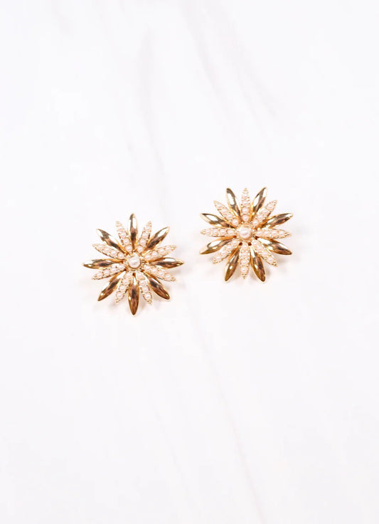 Harley Pearl Lined Flower Earring Gold