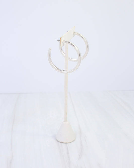 Hyde Park Hammered Hoop Earring Worn Silver