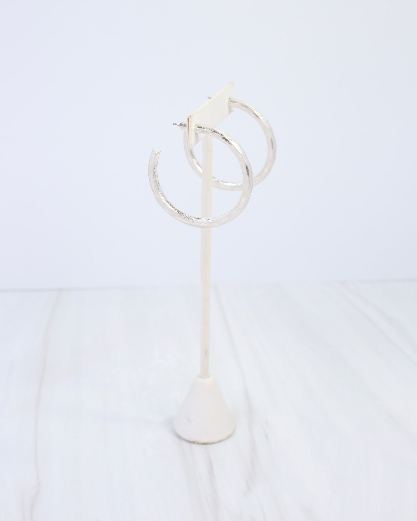 Hyde Park Hammered Hoop Earring Worn Silver