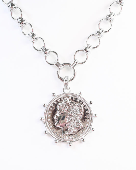 Chandra Coin Charm Necklace Silver