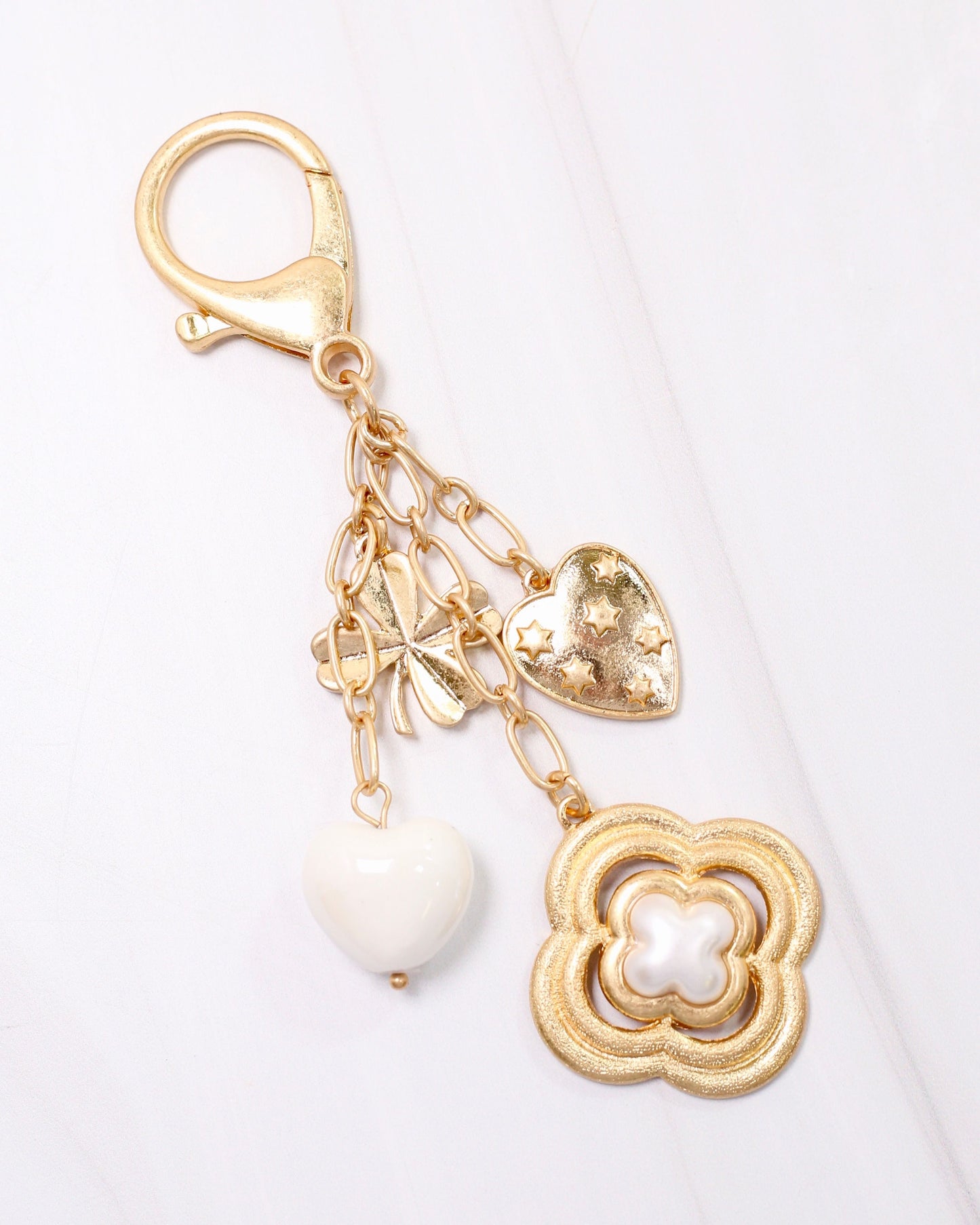 Corina Clover Heart Bag Charm Worn Gold