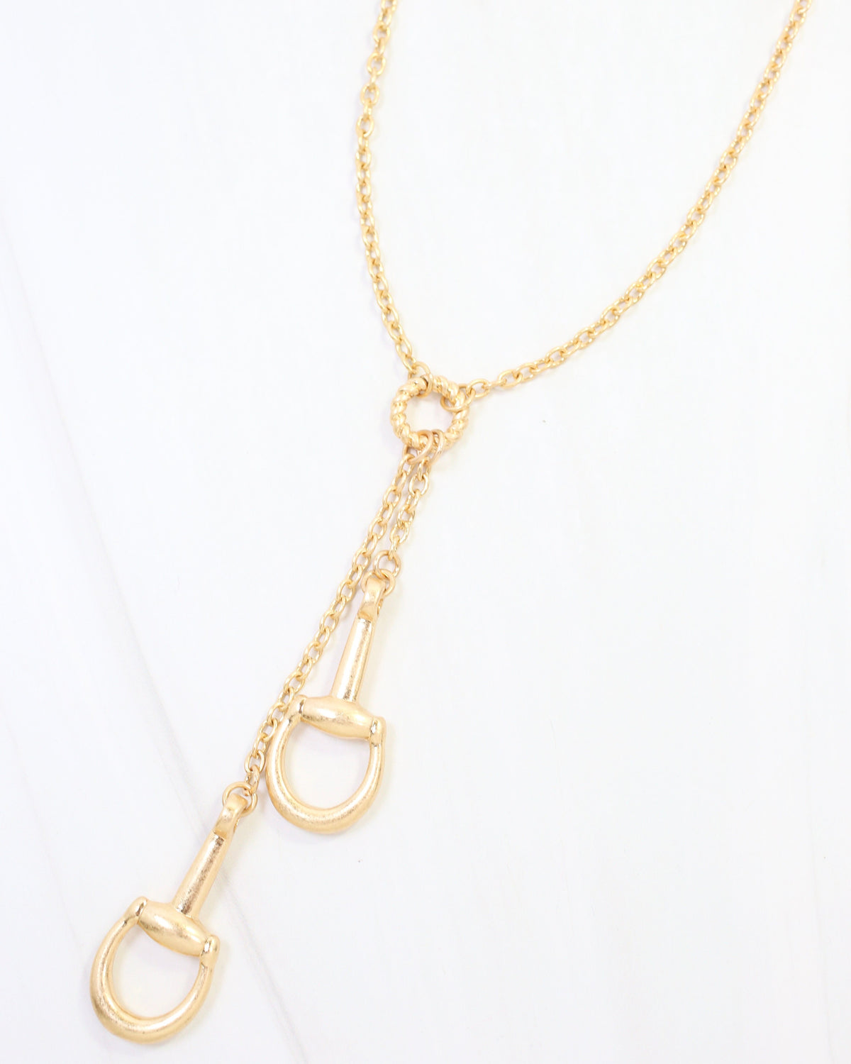 Henderson Horsebit Y Necklace Worn Gold