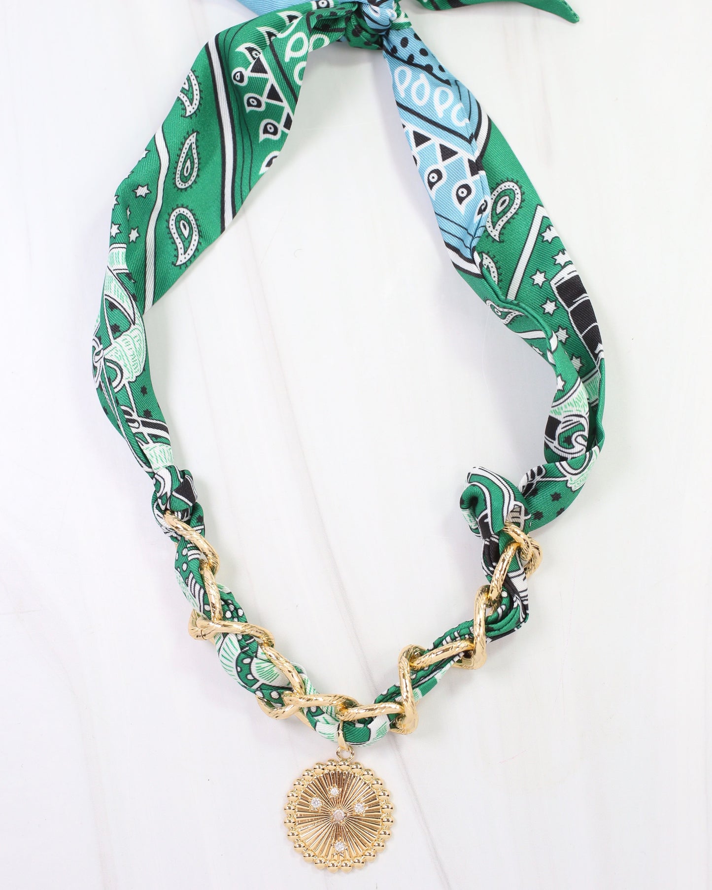 Sarah Scarf Charm Necklace Green