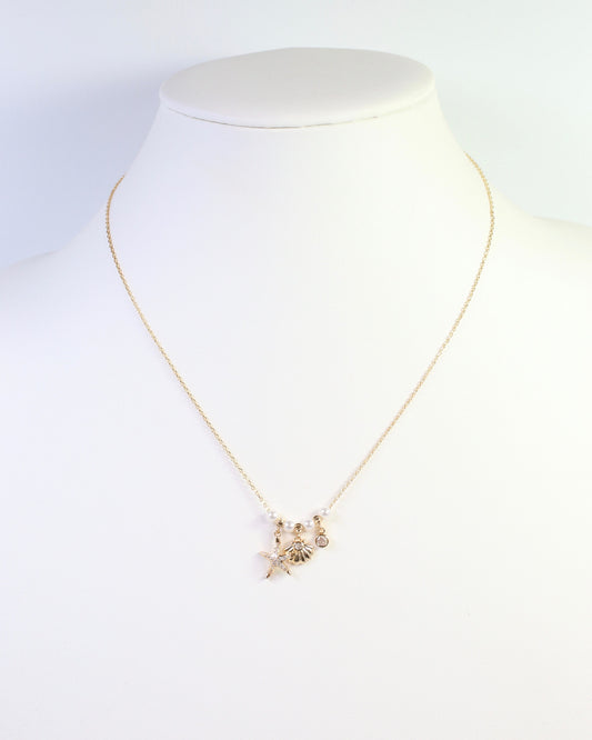 Whitman Starfish and Shell Charm Necklace Gold